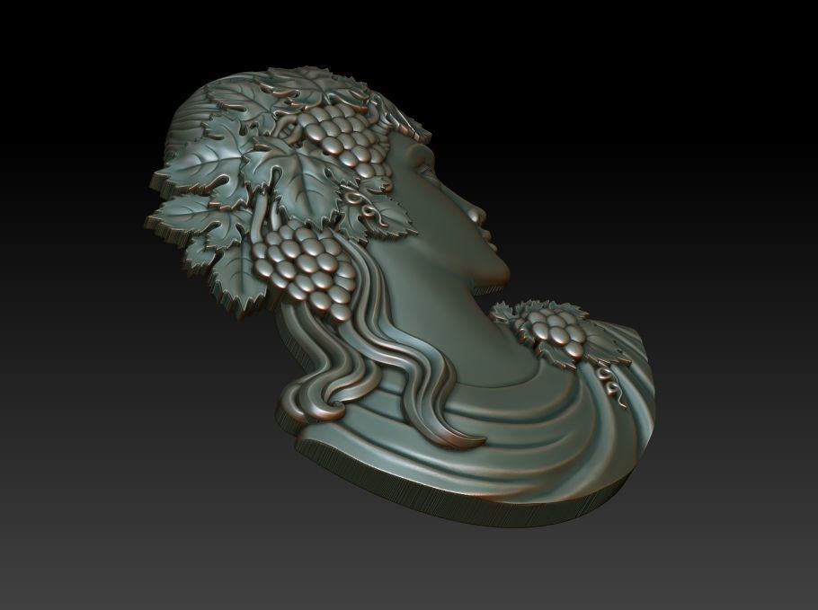 Cameo girl with grapes 3D print model_9