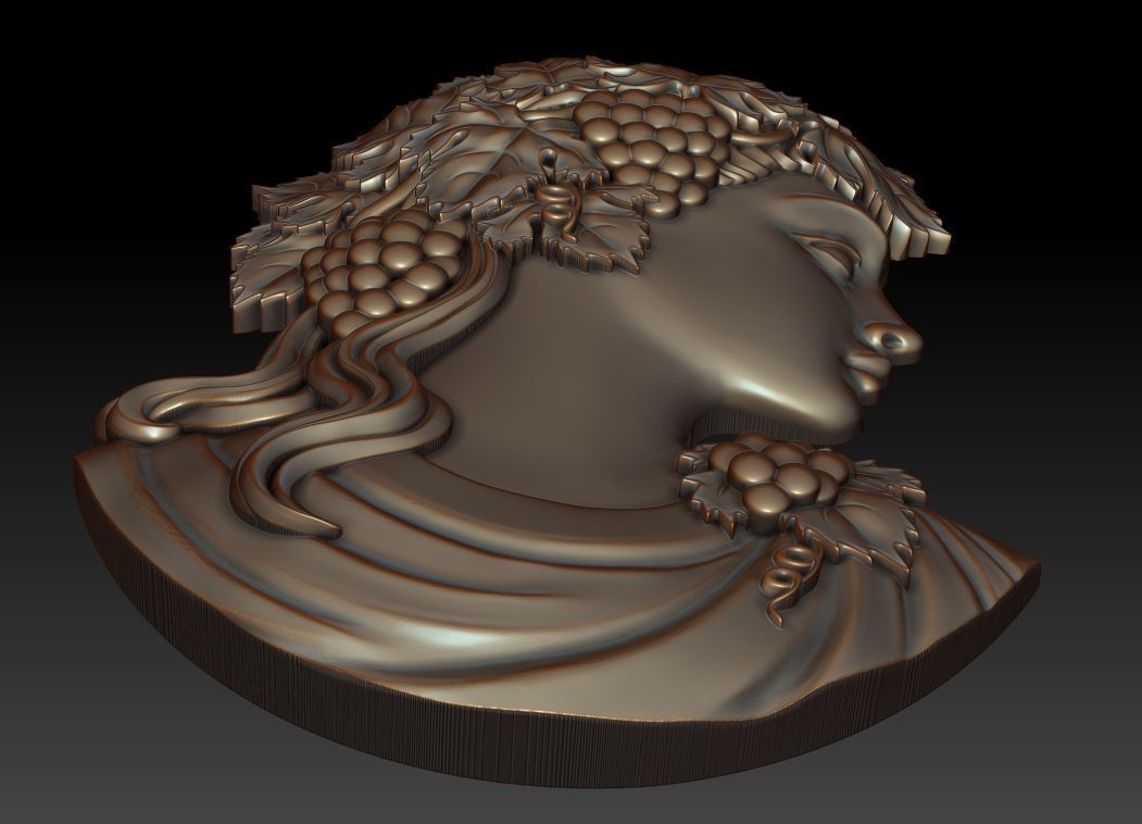 Cameo girl with grapes 3D print model_3