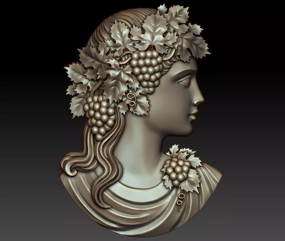 Cameo girl with grapes 3D print model_0