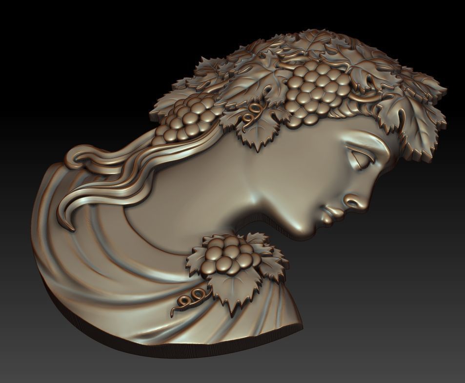 Cameo girl with grapes 3D print model_1