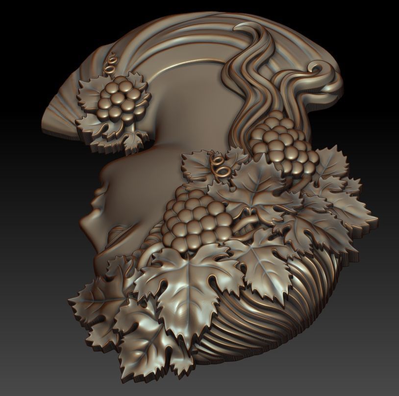 Cameo girl with grapes 3D print model_4