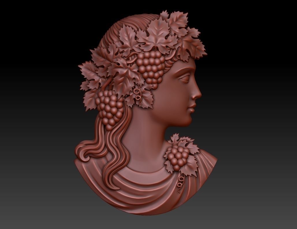 Cameo girl with grapes 3D print model_13
