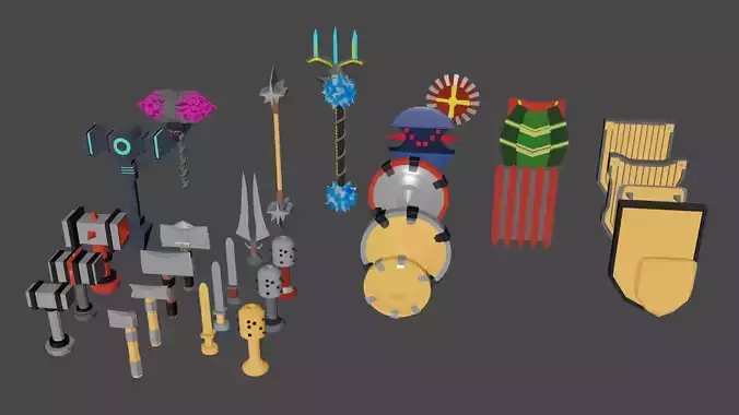Low poly weapon and shield pack