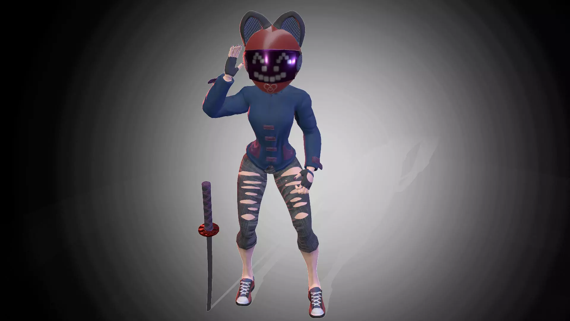 Katana Girl Low-poly 3D model_0