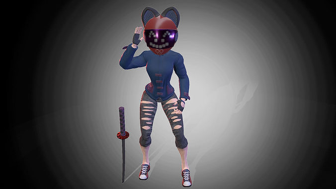 Katana Girl Low-poly 3D model