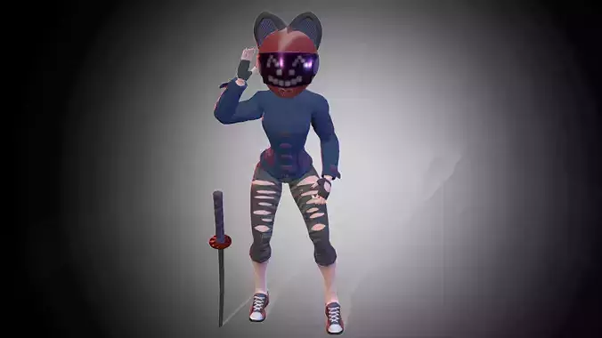 Katana Girl Low-poly 3D model
