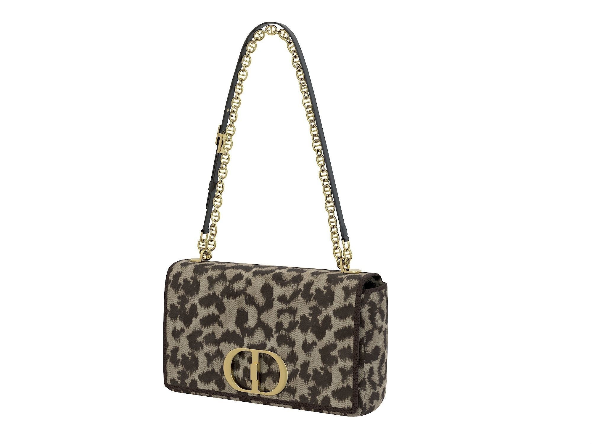 DIOR Caro Bag Brown Fabric Low-poly 3D model_4