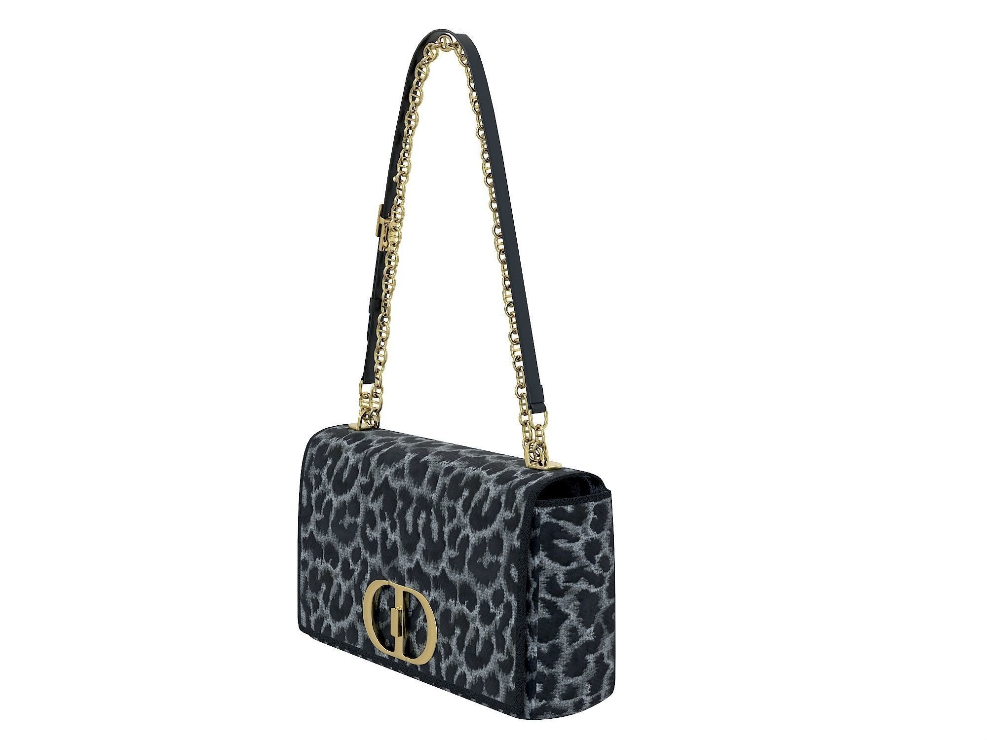 DIOR Caro Bag Gray Fabric Low-poly 3D model_1