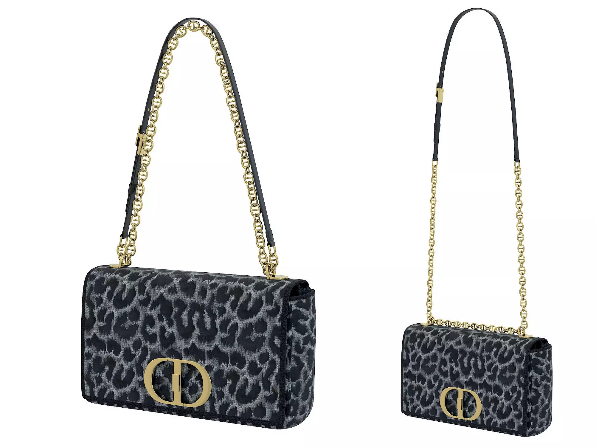 DIOR Caro Bag Gray Fabric Low-poly 3D model_0