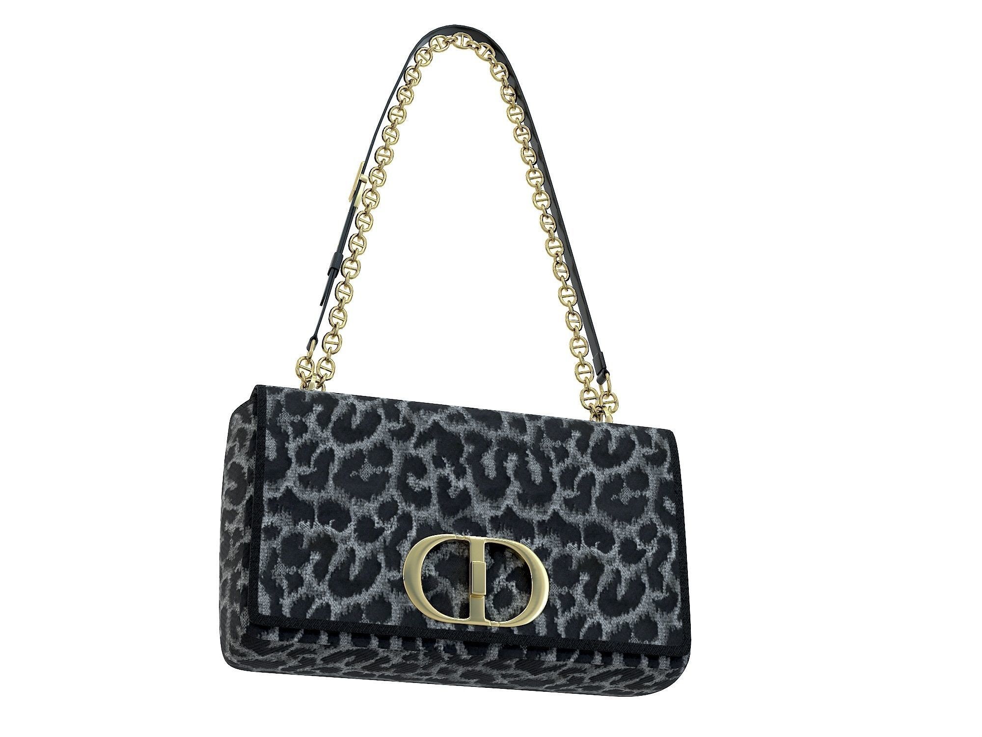 DIOR Caro Bag Gray Fabric Low-poly 3D model_5