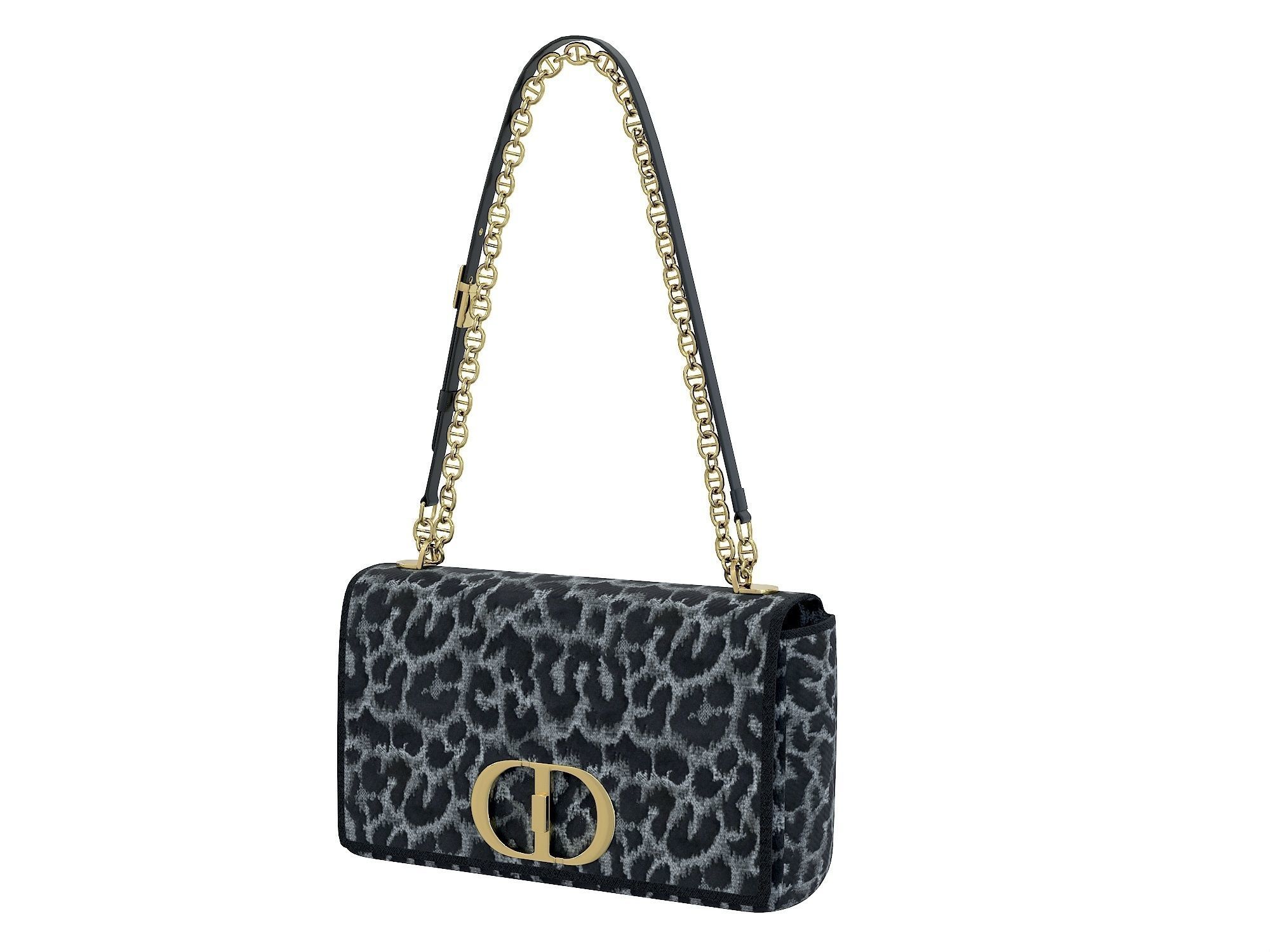 DIOR Caro Bag Gray Fabric Low-poly 3D model_4