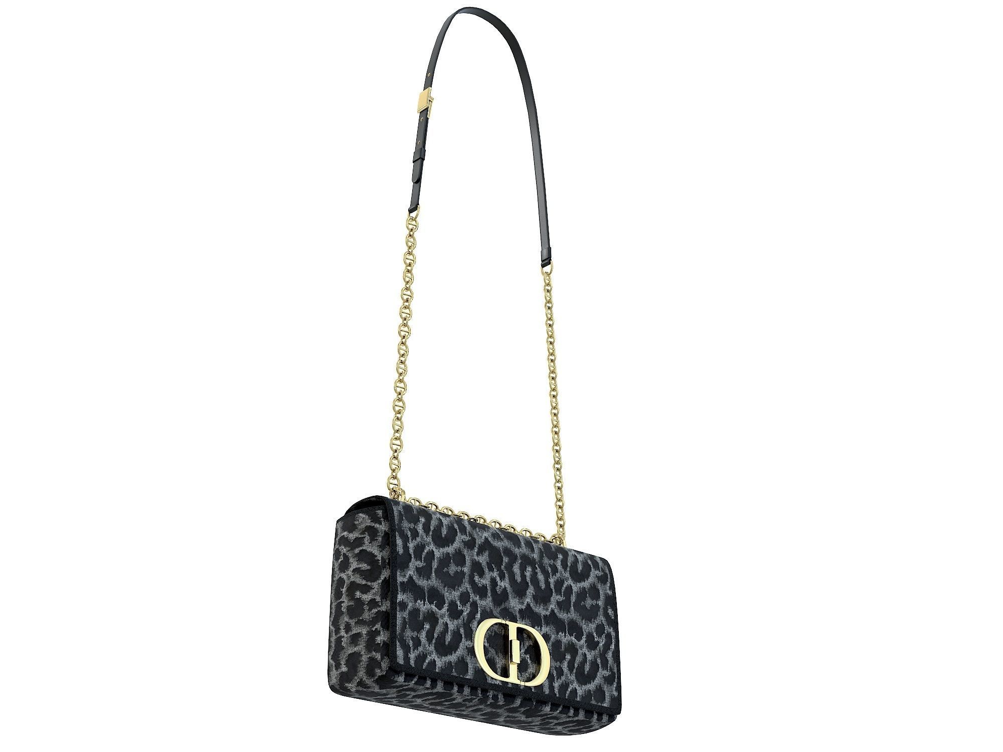 DIOR Caro Bag Gray Fabric Low-poly 3D model_9