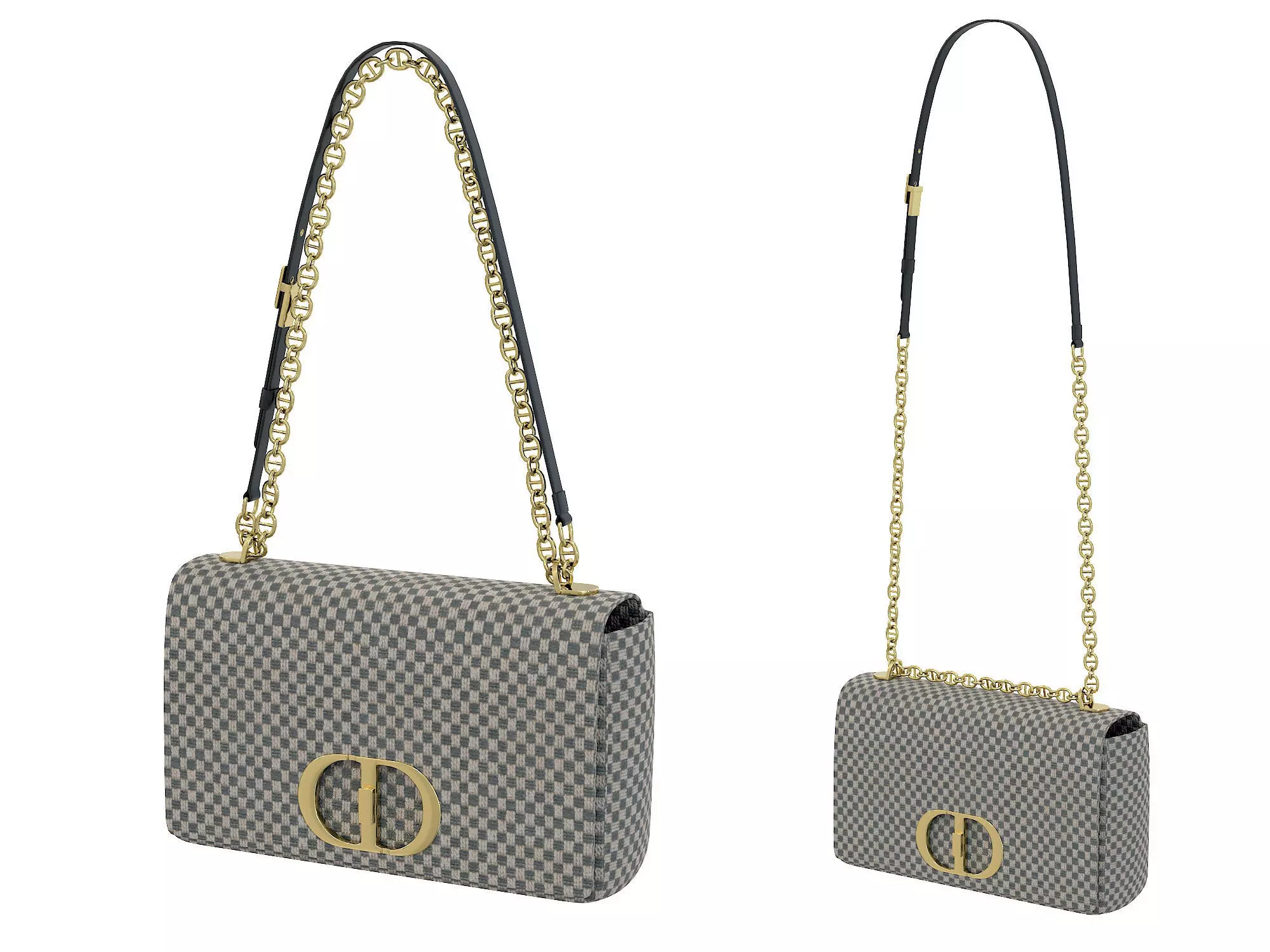 DIOR Caro Bag Gray Monochrome Low-poly 3D model_0