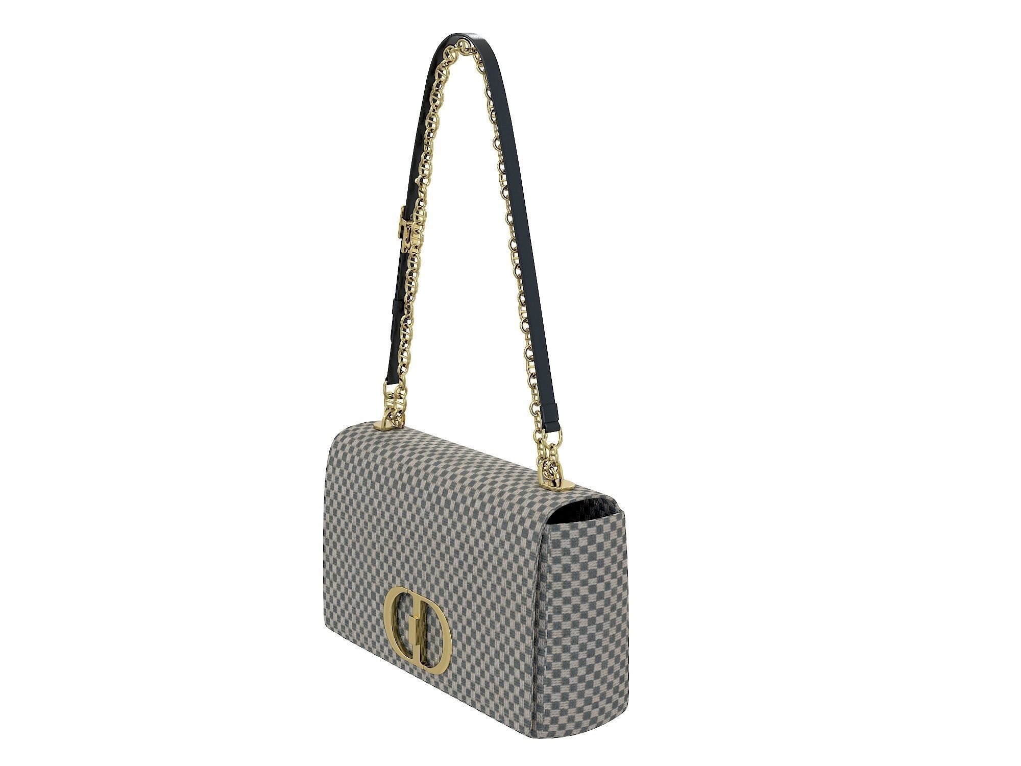 DIOR Caro Bag Gray Monochrome Low-poly 3D model_1