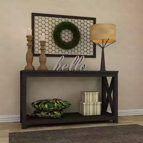 Living room mirror Light table wood modern country plant Set 3D model