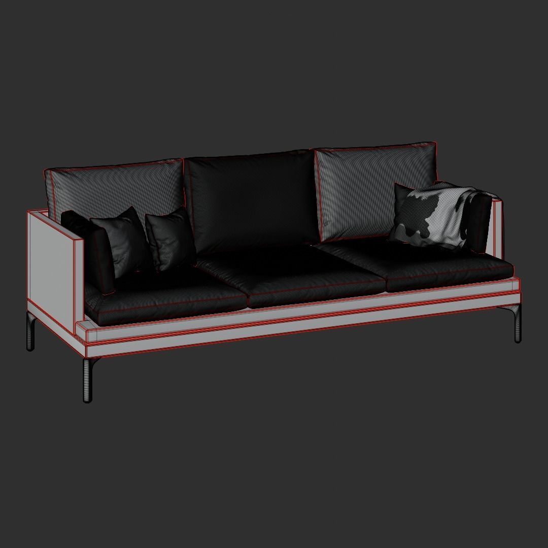 Modern gray sofa with cushions 3D Model 3D model_6
