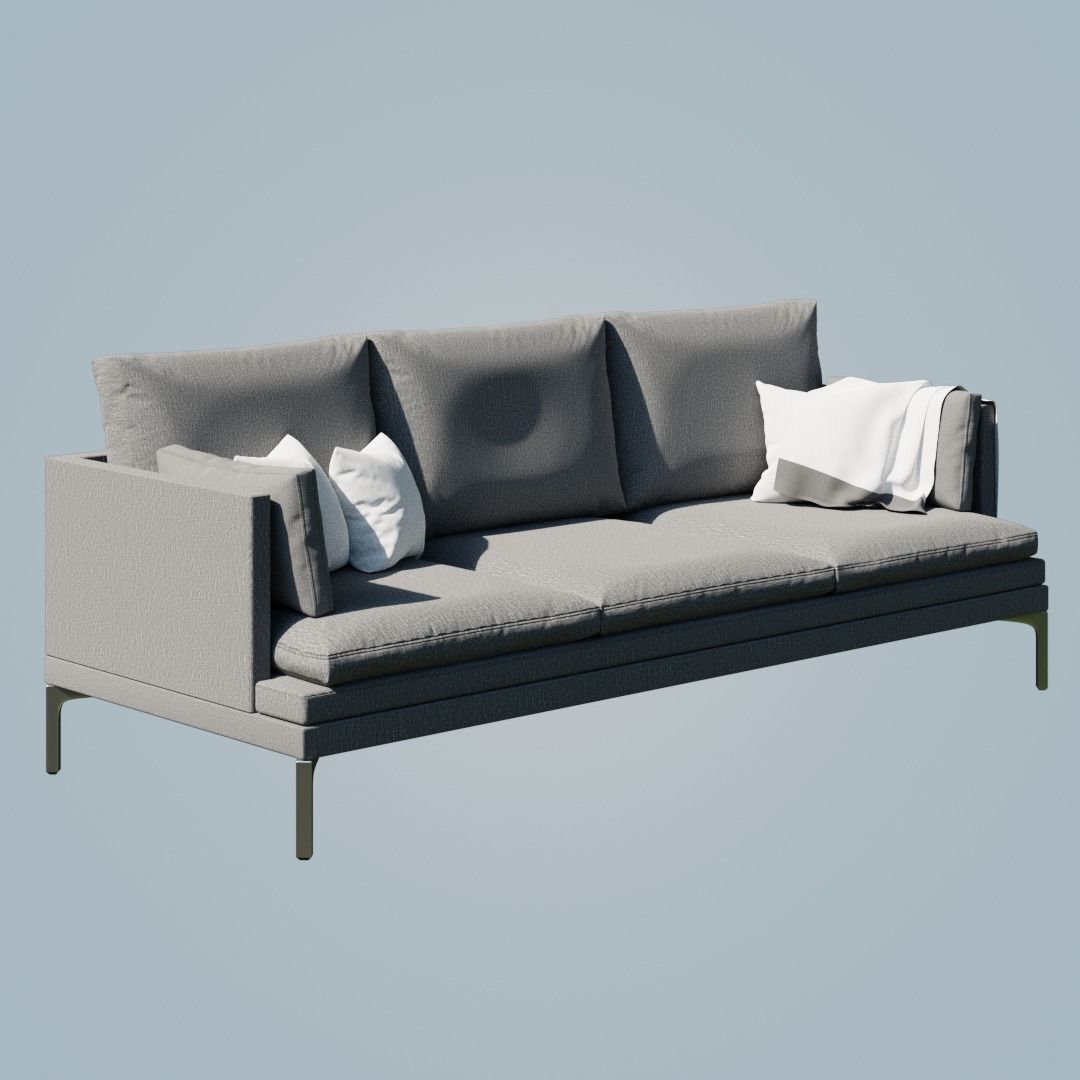 Modern gray sofa with cushions 3D Model 3D model_2