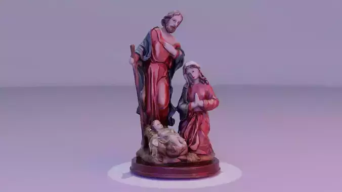 Jesus birth Mary Joseph Holy Family statue Low-poly 3D model