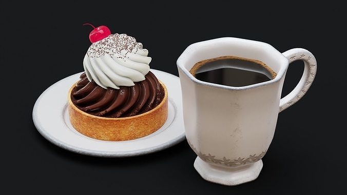 Coffee Cup and Sweet Pie 3D model 2