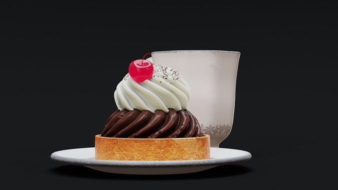 Coffee Cup and Sweet Pie 3D model 6