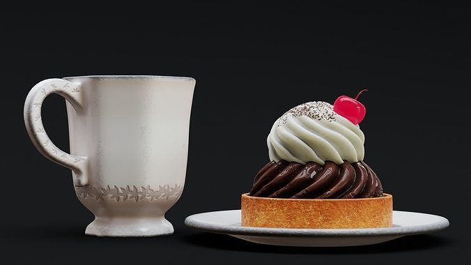 Coffee Cup and Sweet Pie 3D model 5