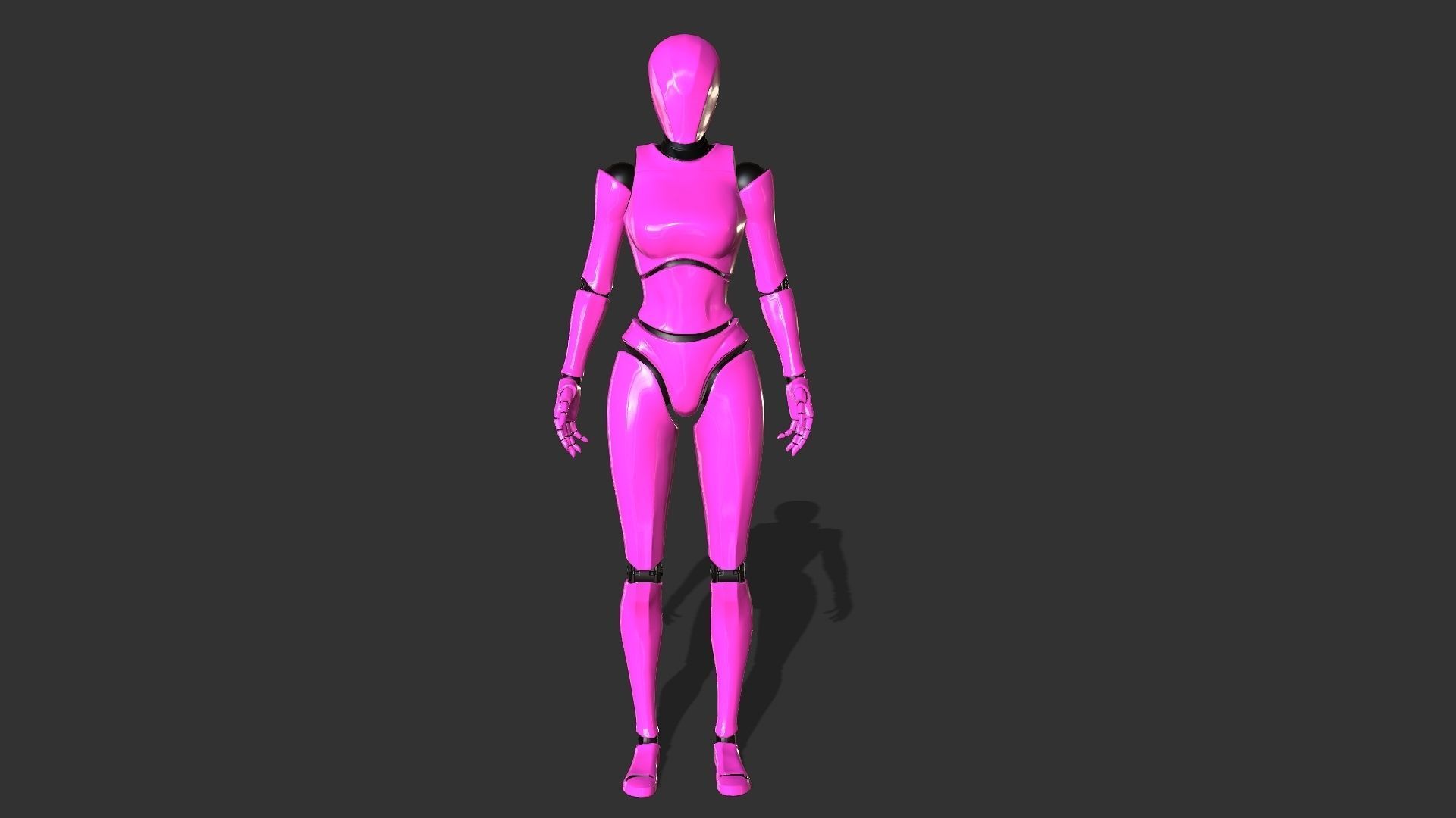 Female Robot Rigged Low-poly 3D model_1