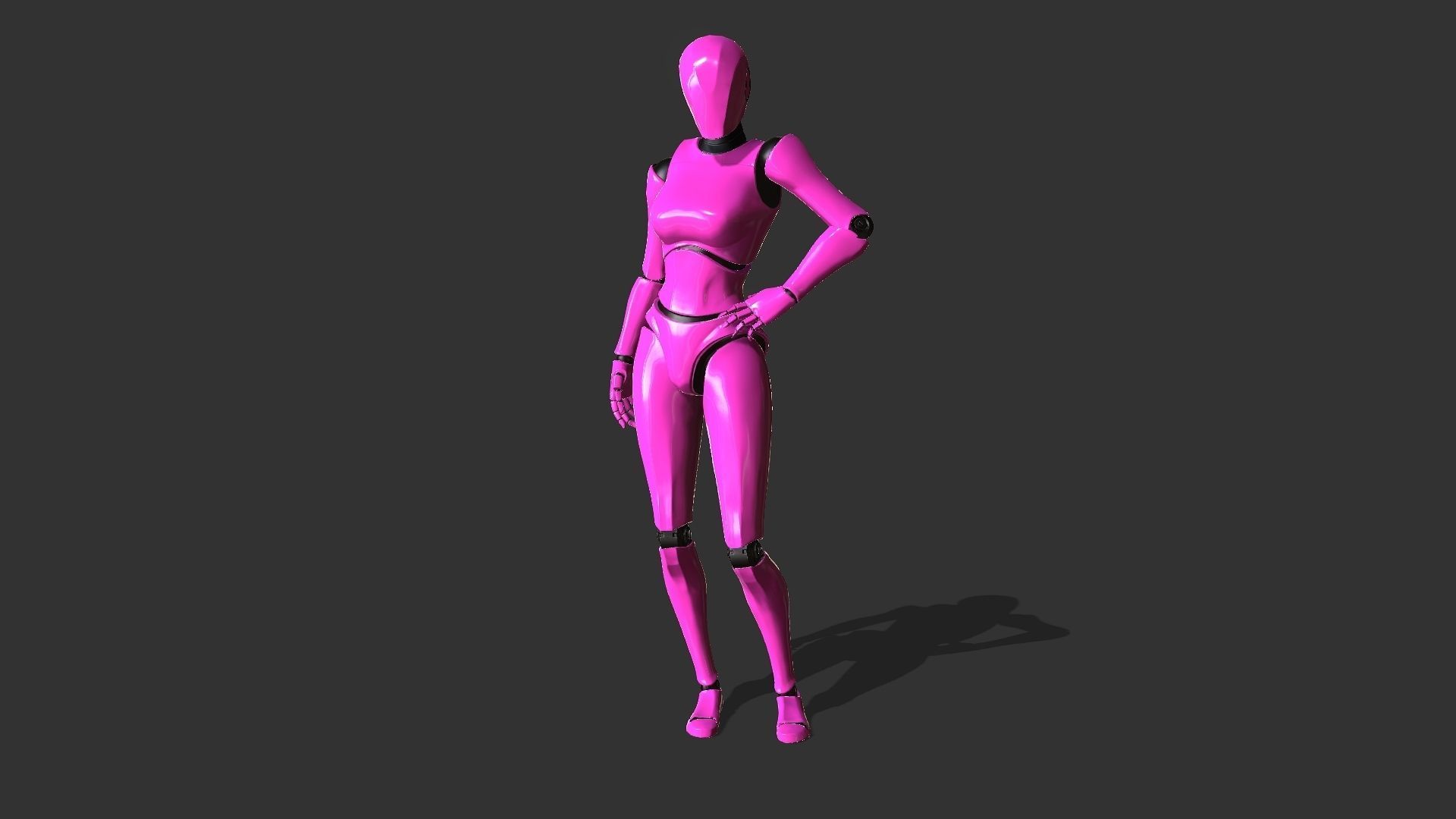 Female Robot Rigged Low-poly 3D model_7