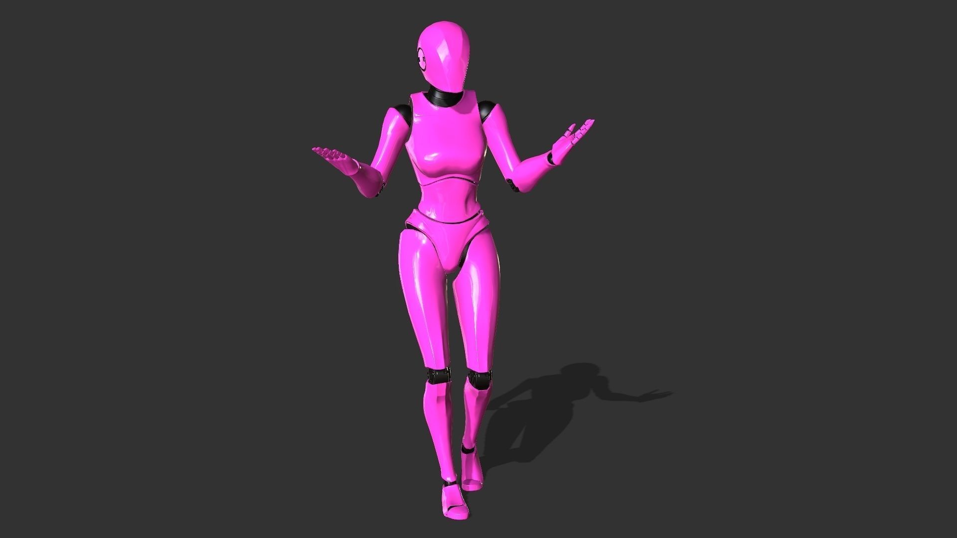 Female Robot Rigged Low-poly 3D model_6