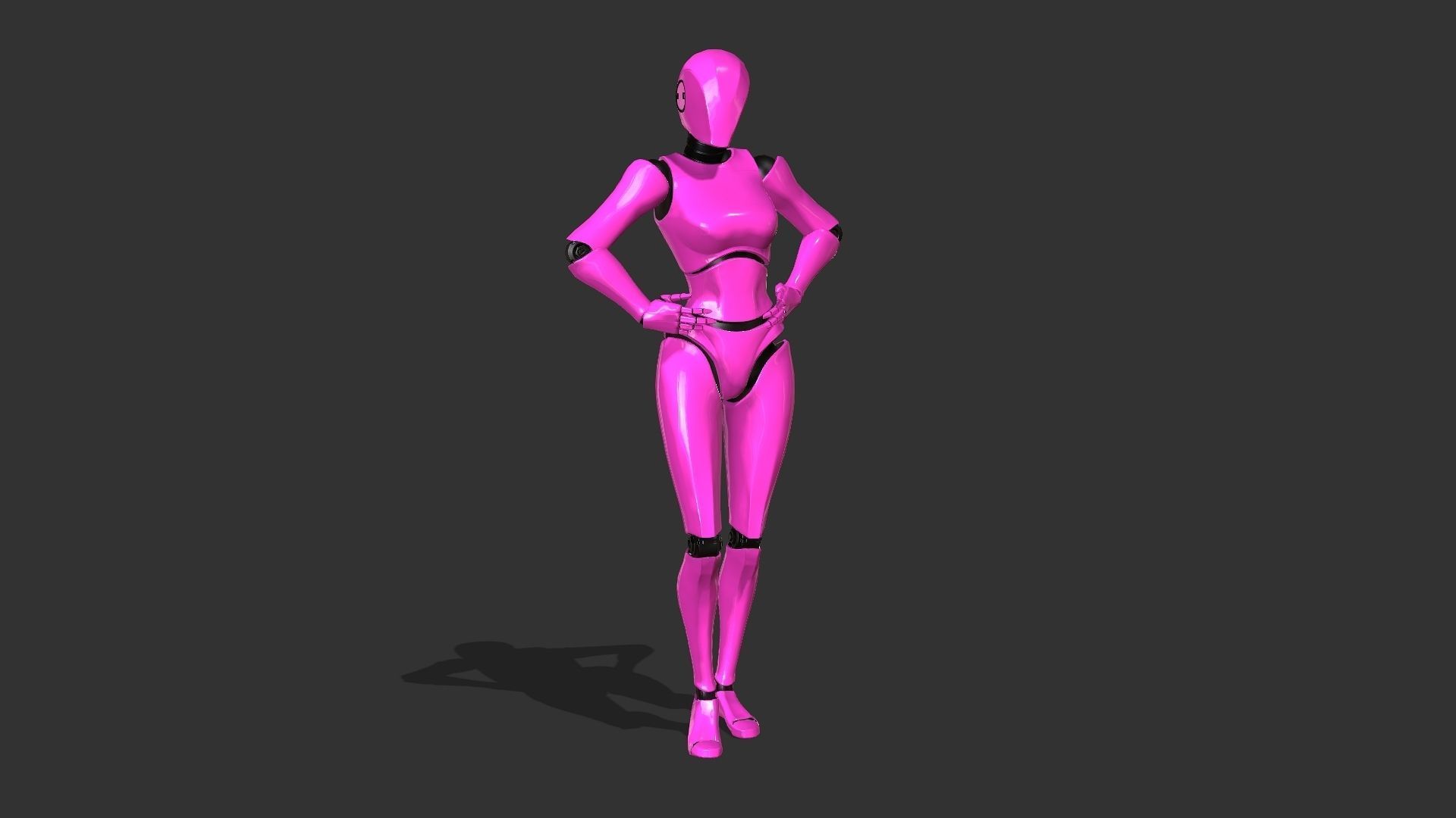 Female Robot Rigged Low-poly 3D model_11
