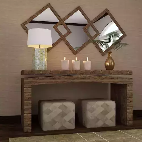 Living room mirror Light table wood old modern country plant Set