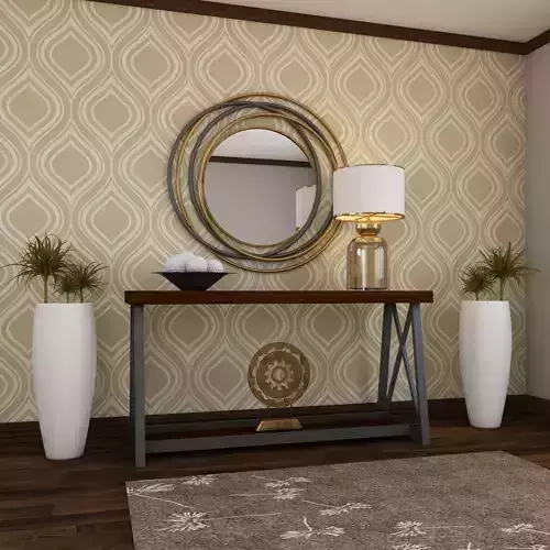 Living room mirror Light table wood modern plant III Set