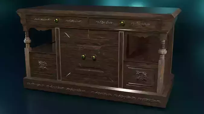 Cabinet wooden with drawers Low-poly 3D model