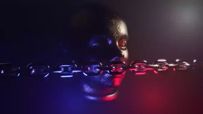 Chrome elements Louis Vuitton in studio lighting ANIMATED sci-fi 3D model