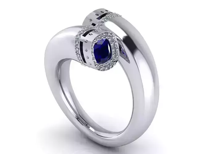 Cushion Cut Twist Ring with Halo