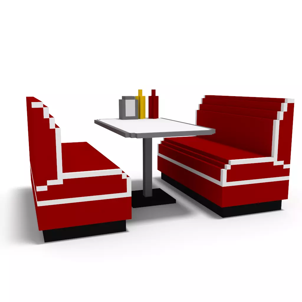 Retro Diner Table and Booth Seats in Red Low-poly 3D model
