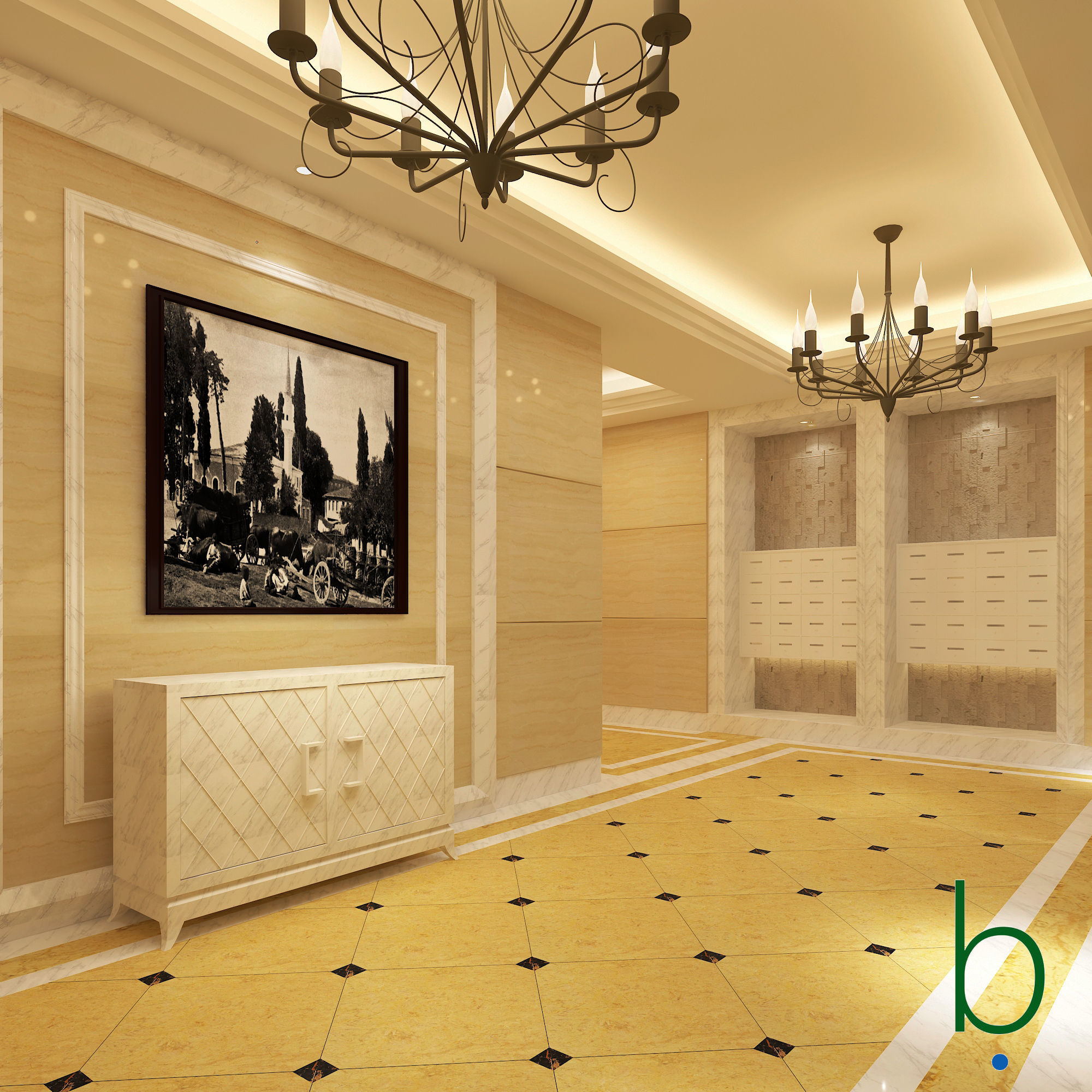 Lobby elevator in hotel 3D model_1