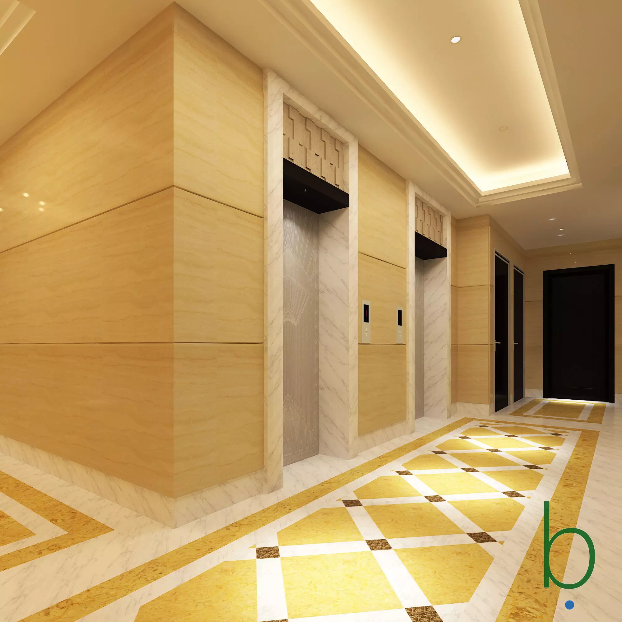 Lobby elevator in hotel 3D model_0