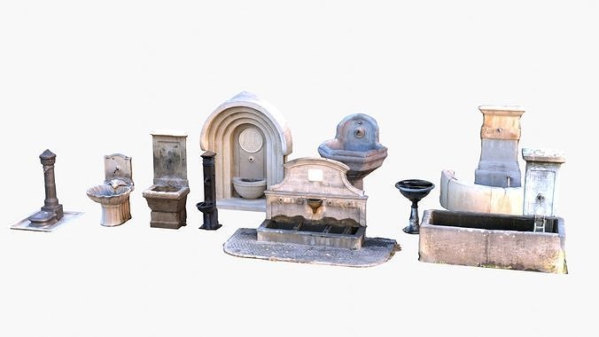 3D-Scanned Fountain Pack Low-poly 3D model