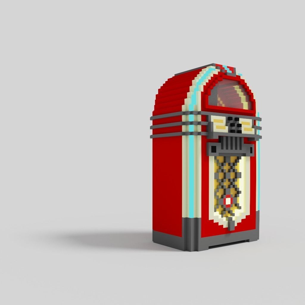 Retro 1950s classic voxel Jukebox Music Player Low-poly 3D model_3