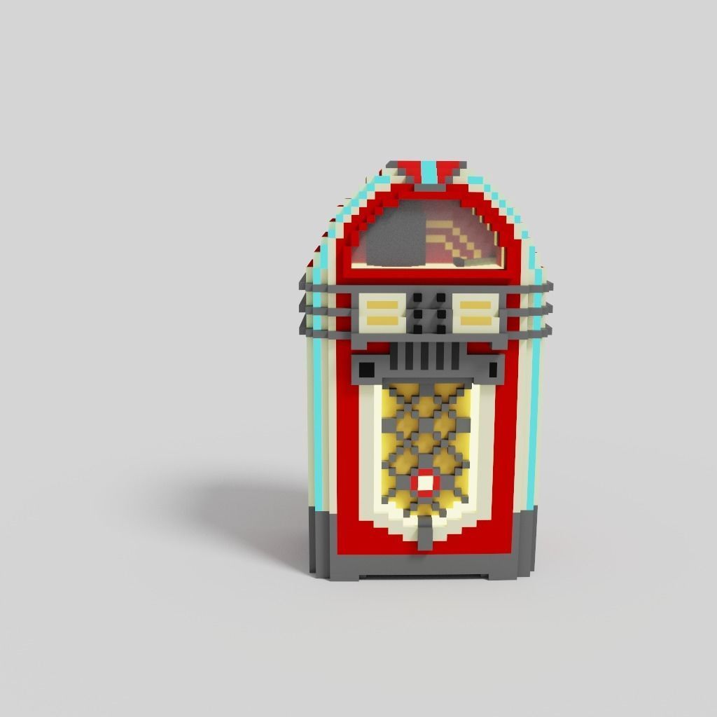 Retro 1950s classic voxel Jukebox Music Player Low-poly 3D model_1