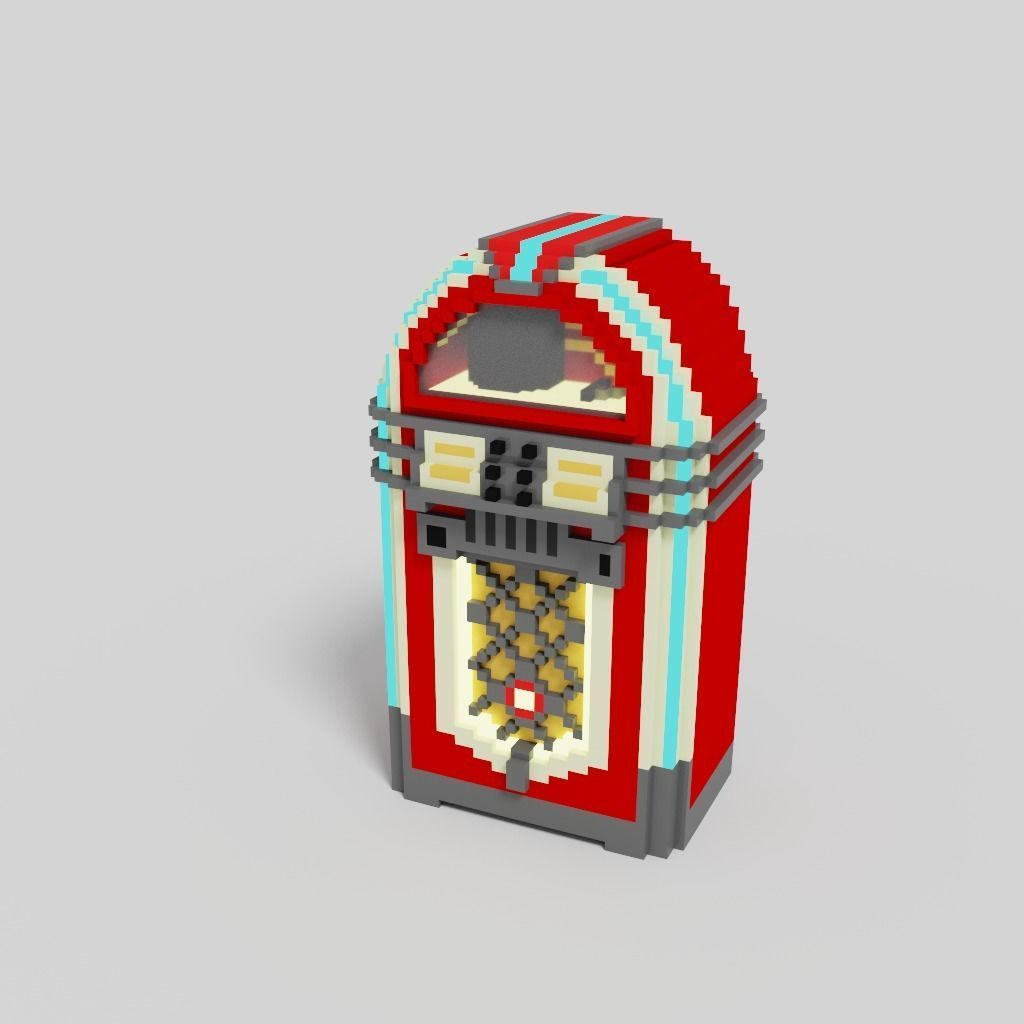 Retro 1950s classic voxel Jukebox Music Player Low-poly 3D model_2