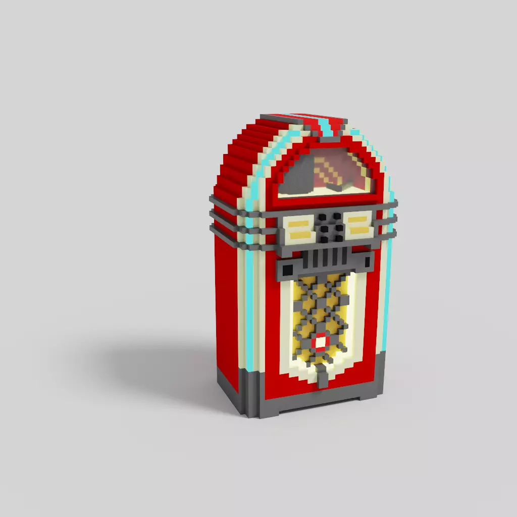 Retro 1950s classic voxel Jukebox Music Player Low-poly 3D model_0