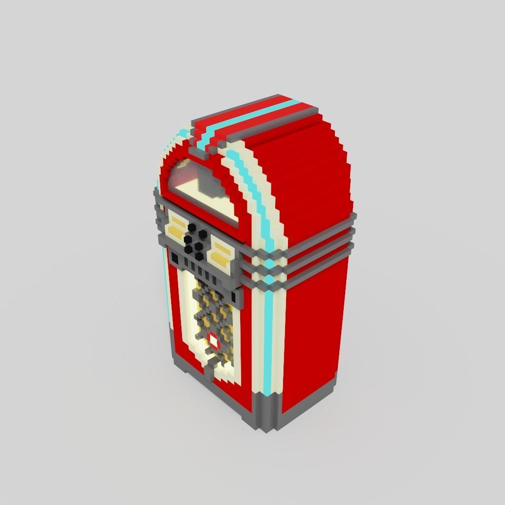 Retro 1950s classic voxel Jukebox Music Player Low-poly 3D model_5