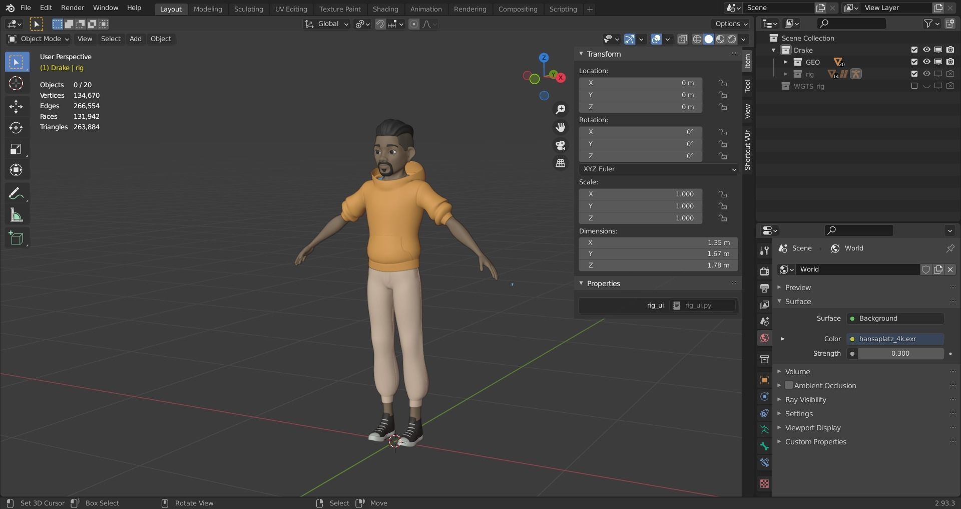 Drake rigged character for animation 3D model_17