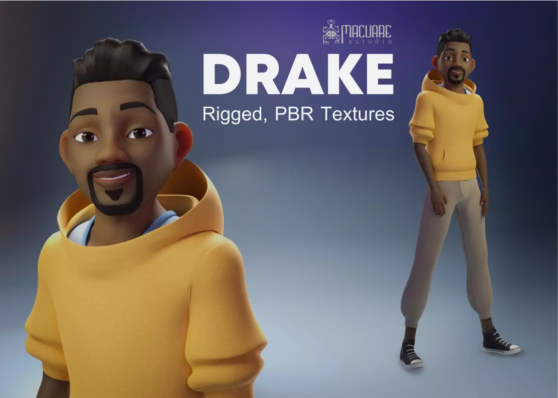 Drake rigged character for animation 3D model_0