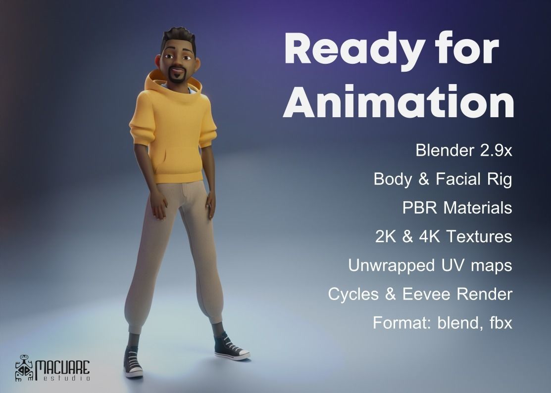 Drake rigged character for animation 3D model_1