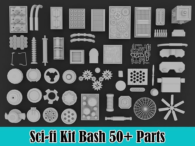 Sci-fi Kit Bash Pack Low-poly 3D model