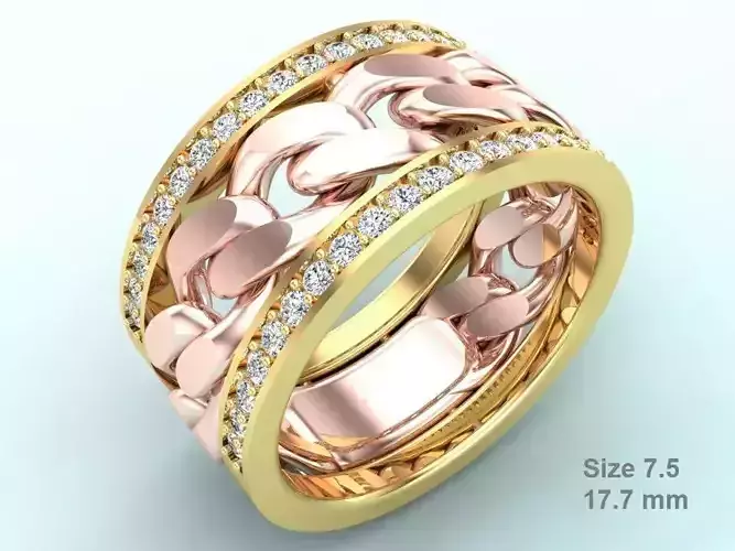 Chain Diamond ring - Miami Cuban ring - N8530 size 7 dot 5