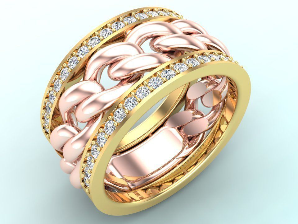 Chain Diamond ring - Miami Cuban ring - N8530A size 7 dot 5 3D print model_2