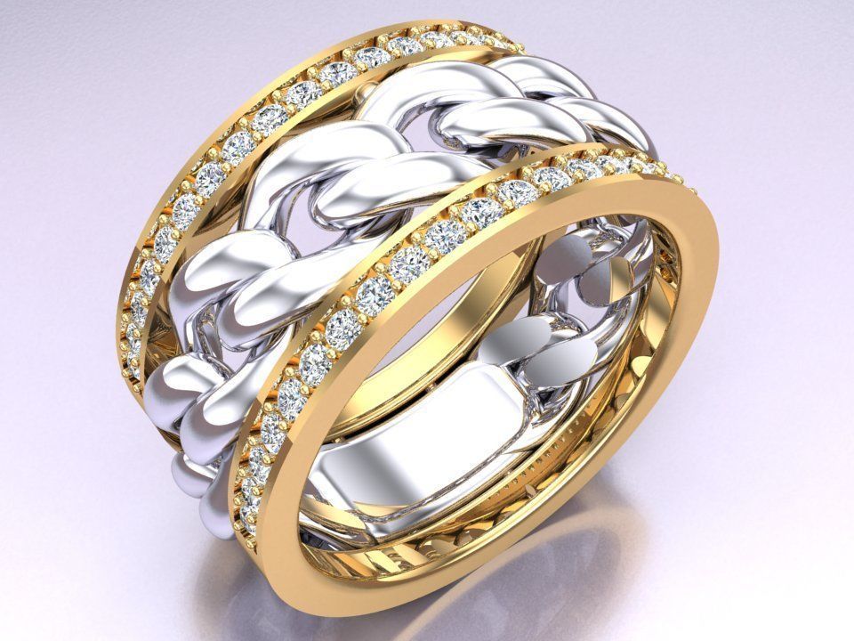 Chain Diamond ring - Miami Cuban ring - N8530A size 7 dot 5 3D print model_6